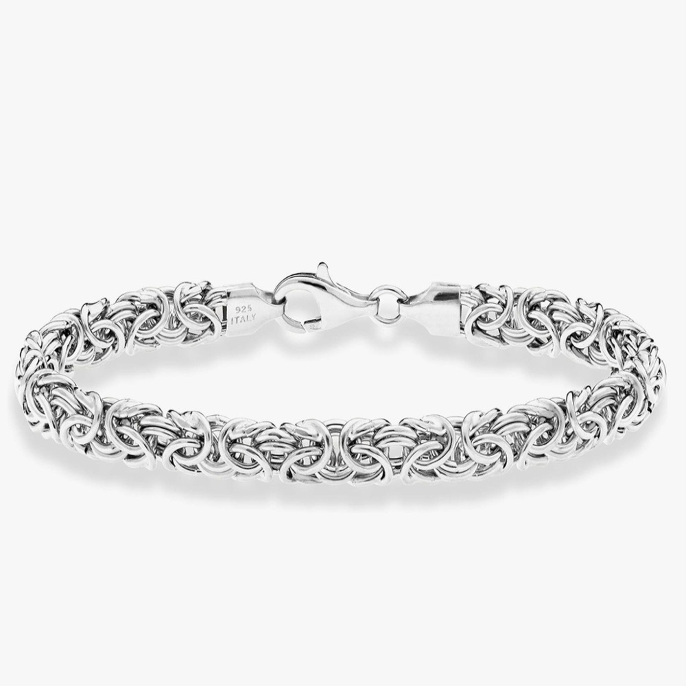 Italian Solid 925 Sterling Silver 6.8mm Byzantine Bracelet Handmade in Italy